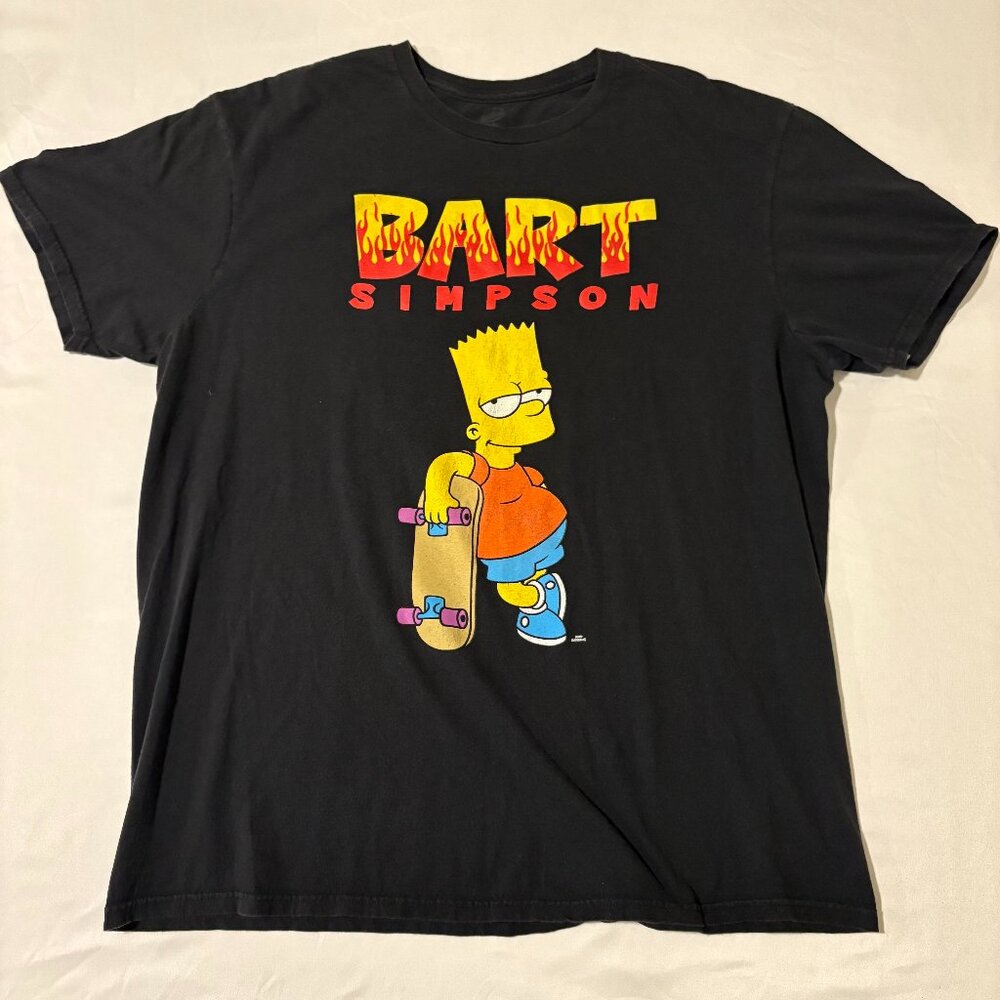 Bart Simpson Skateboard Flame Shirt XL Black 90s Cartoon Tee Mens Streetwear